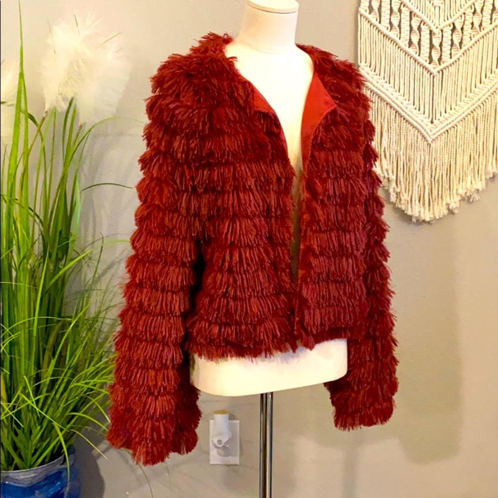 Maroon faux fur jacket